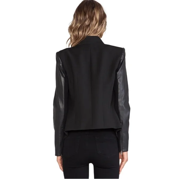 BCBG MaxAzria Abree Leather Trim Blazer Black - Picture 2 of 8